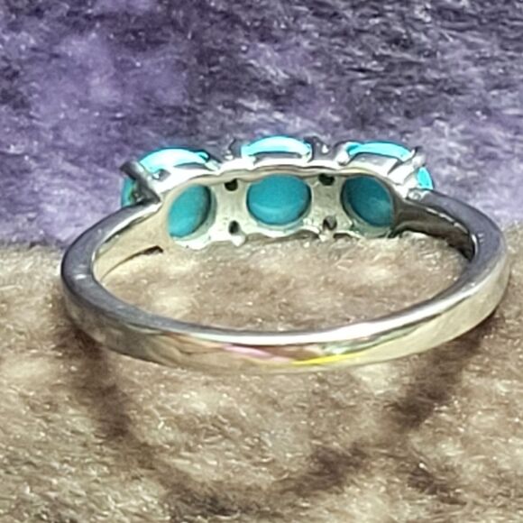 Sleeping Beauty Turquoise 3 Stone Ring Size 7 - Picture 6 of 14